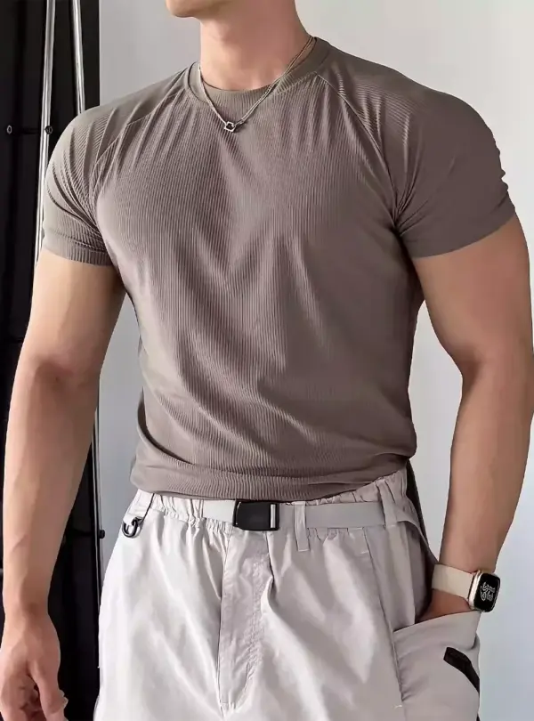 BC490 - 01 涼感羅紋男短T|35度穿也涼