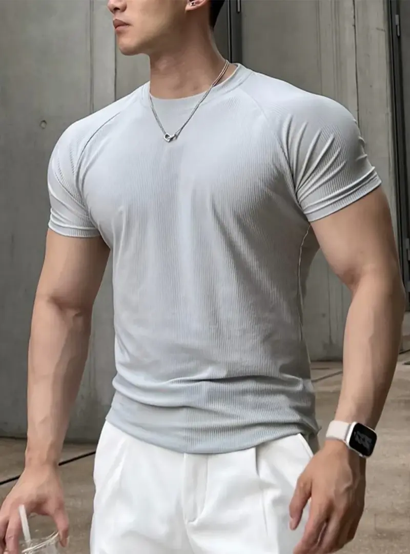 BC490 - 03 涼感羅紋男短T|35度穿也涼